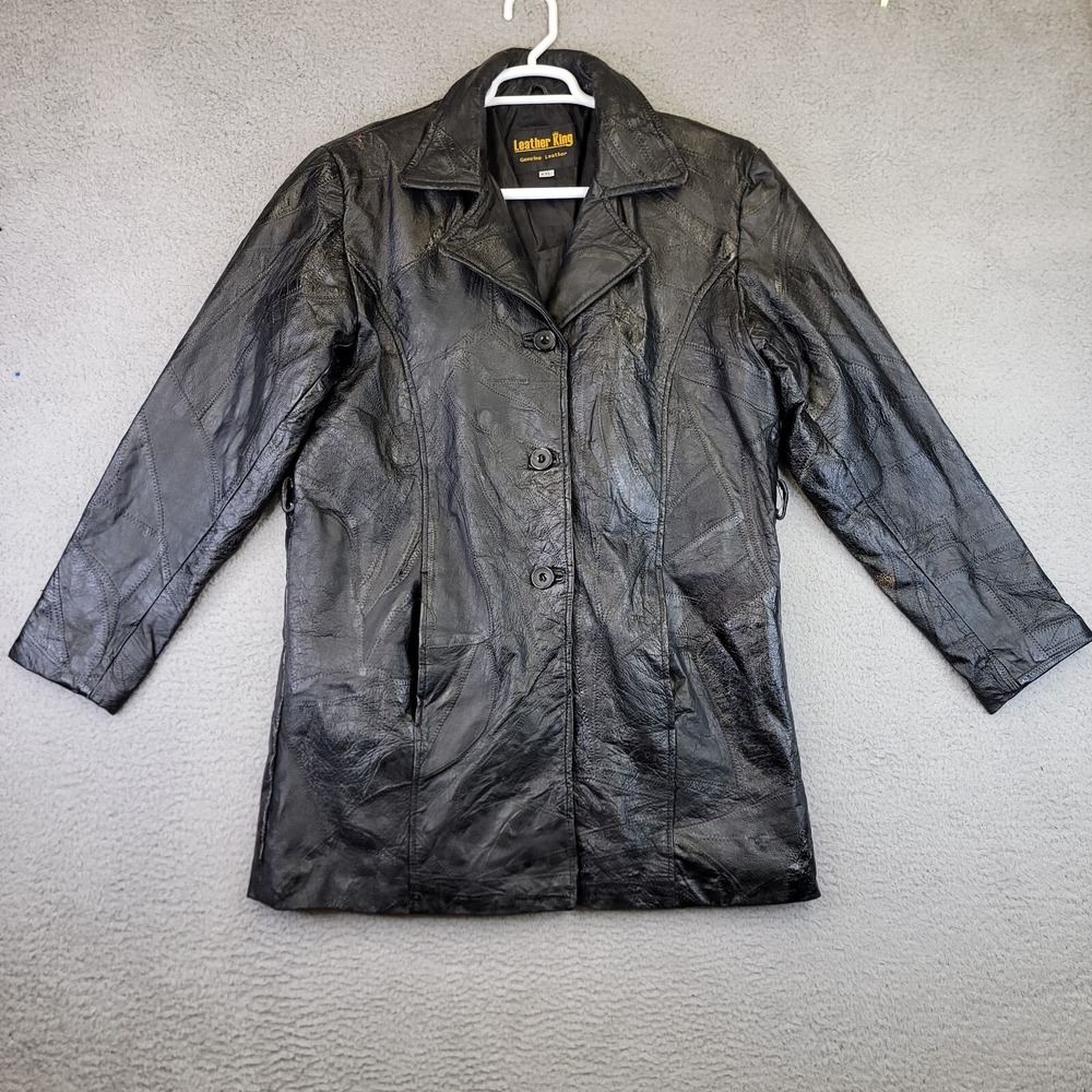 Vintage Leather King Leather Jacket Men's XXL Black‎ Button Patchwork 80s 90s